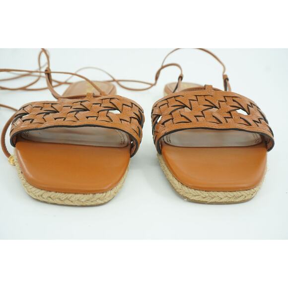 Tory Burch Basketweave Woven Ankle Wrap Espadrille Sandal Size 8 Tie Strap $245 - Picture 8 of 11